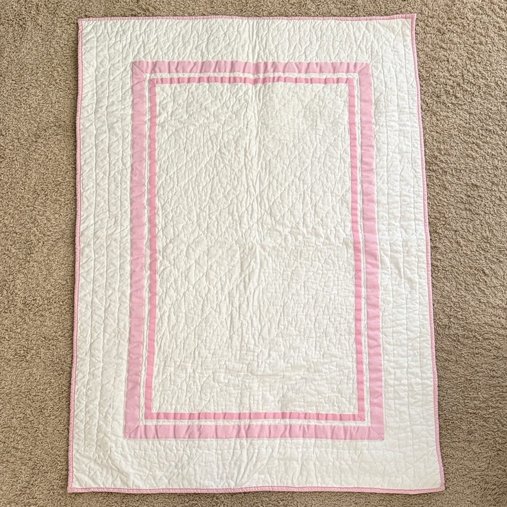 Pottery Barn Kids Pink and White Harper Nursery Toddler Quilt